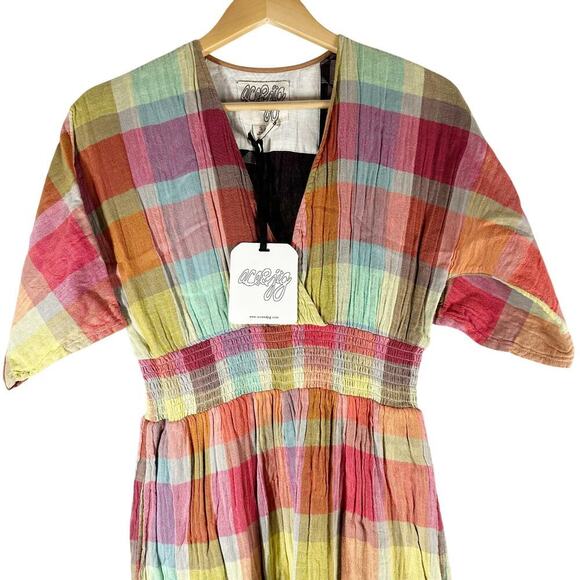ace & jig Dani V Neck Cotton Plaid Midi Dress Size Small Wish - Picture 3 of 13